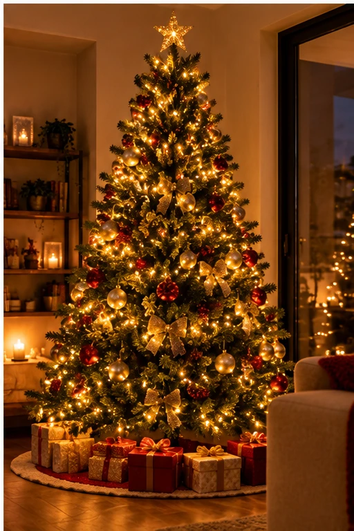 Árbol de Navidad iluminado en la sala